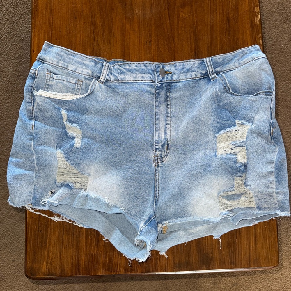 SHEIN Light Blue Distressed Jean Shorts